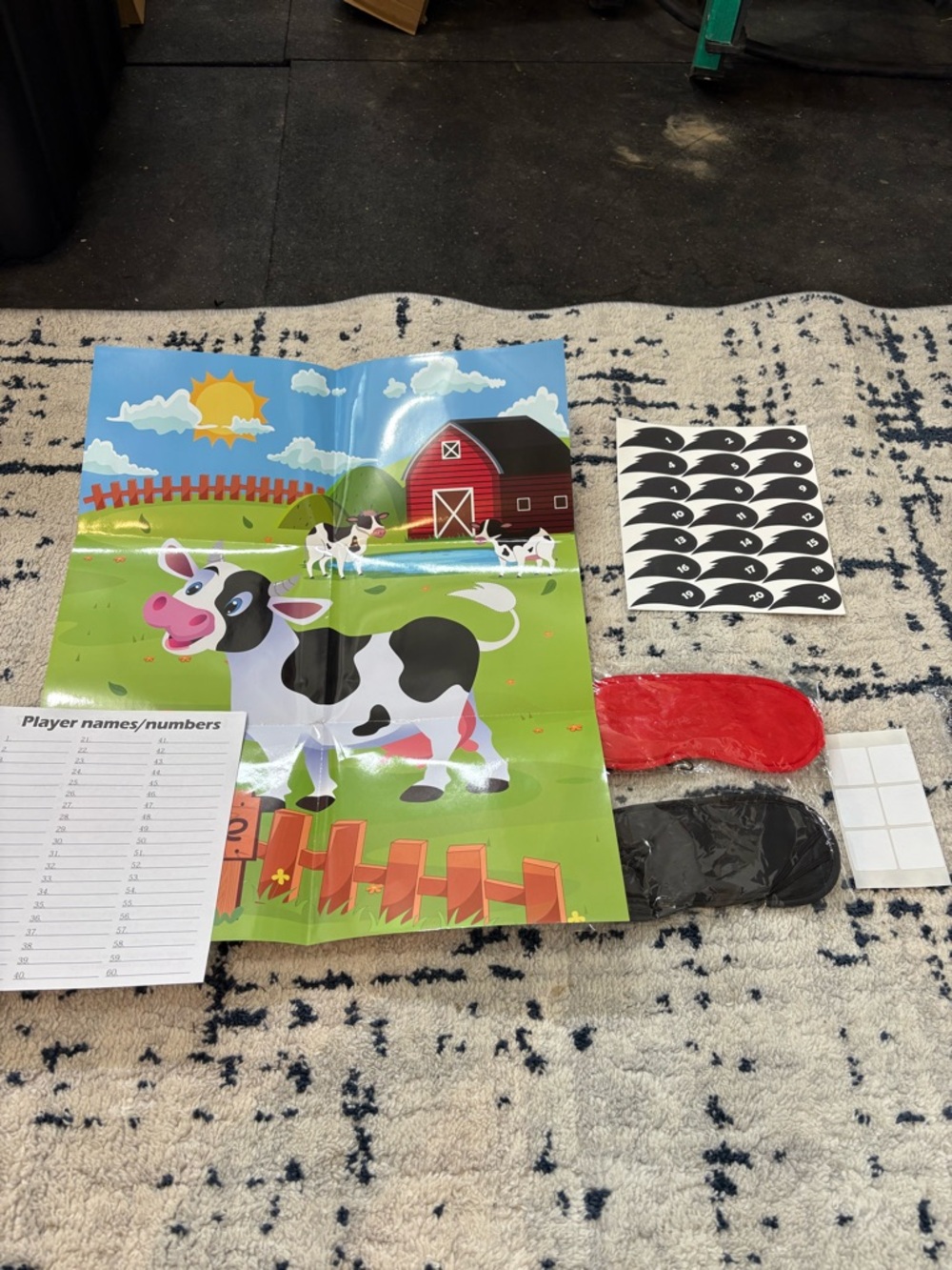 Farm Animal Toss Game Mat - Colorful Cow Design (Red, Black) (2-pack full set)
